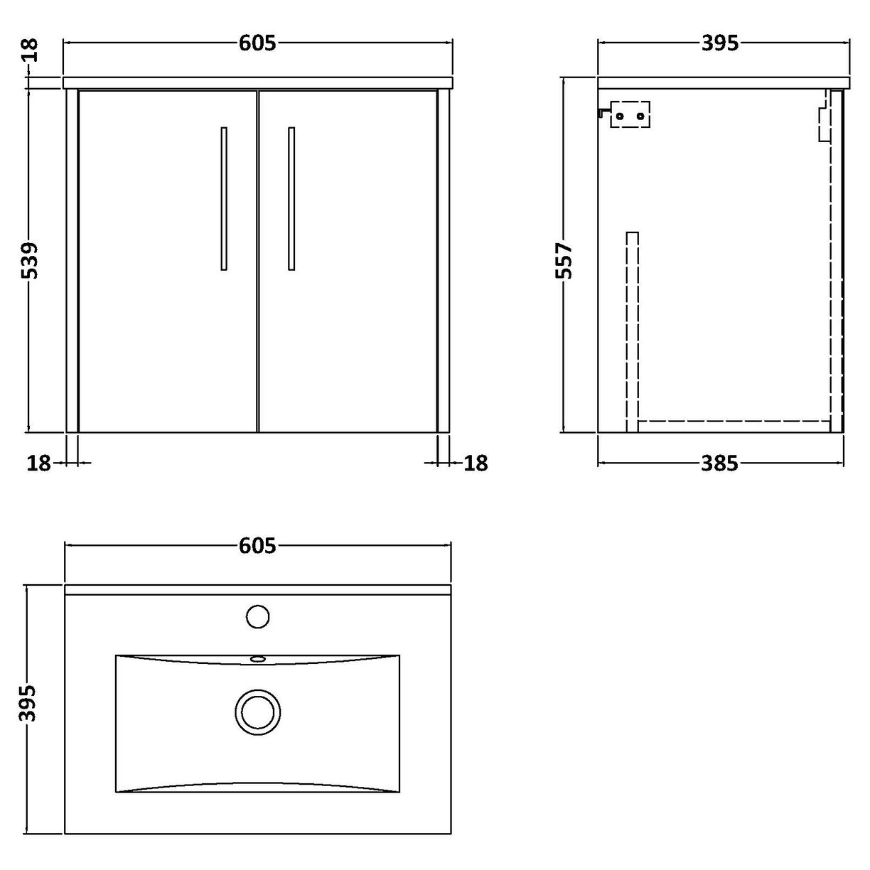 600 Wh 2-Door Vanity & Basin 2 - Indigo Blue