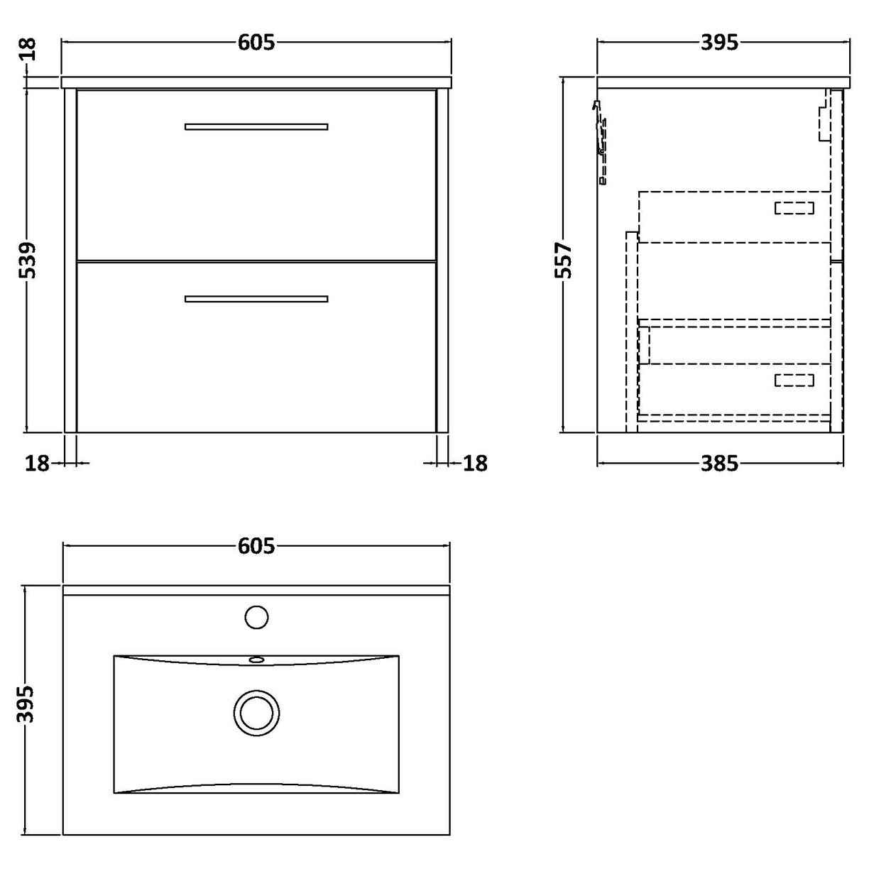600 Wh 2-Drawer Vanity & Basin 2 - Indigo Blue