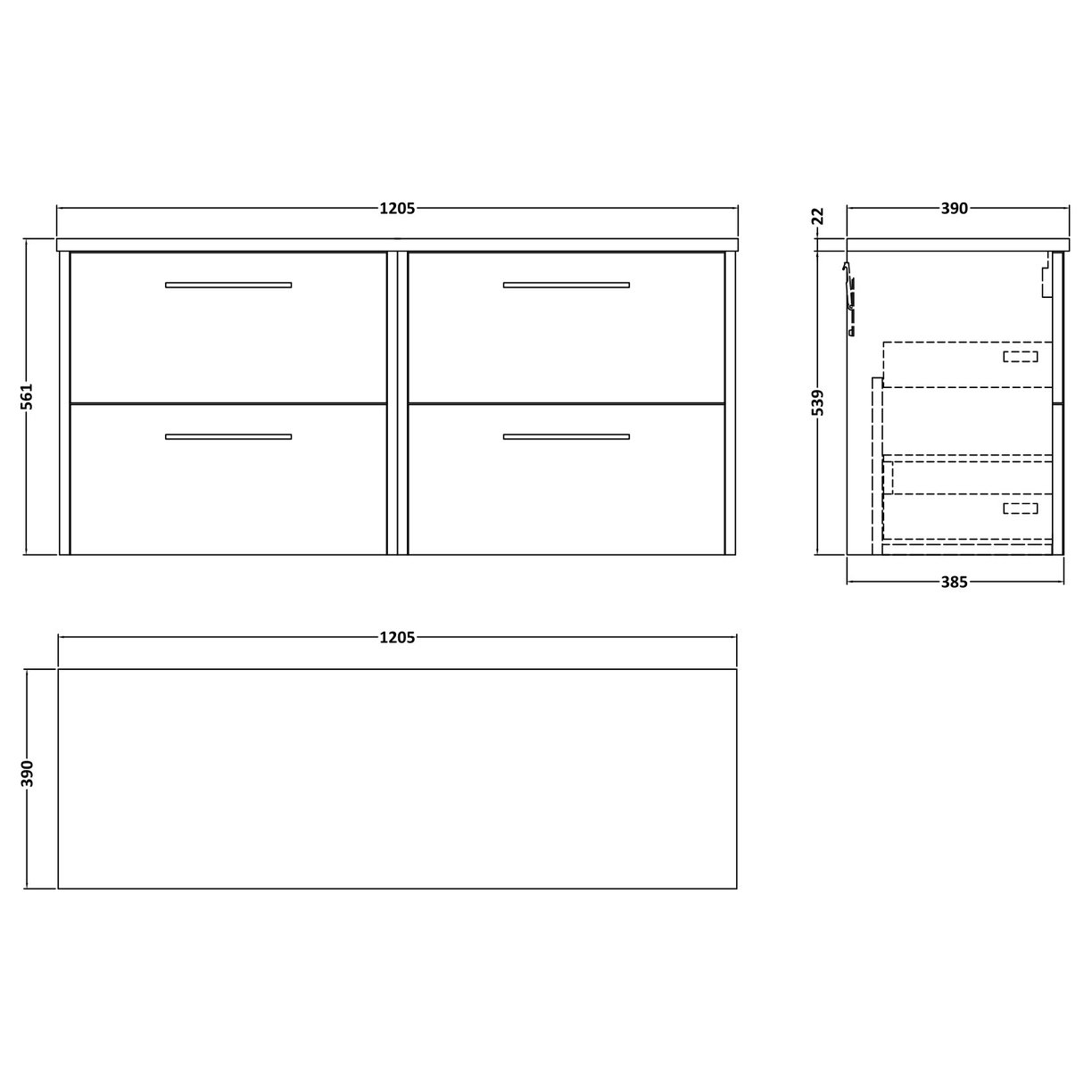 600 Wh 2-Drawer Vanity & Laminate Top - Indigo Blue