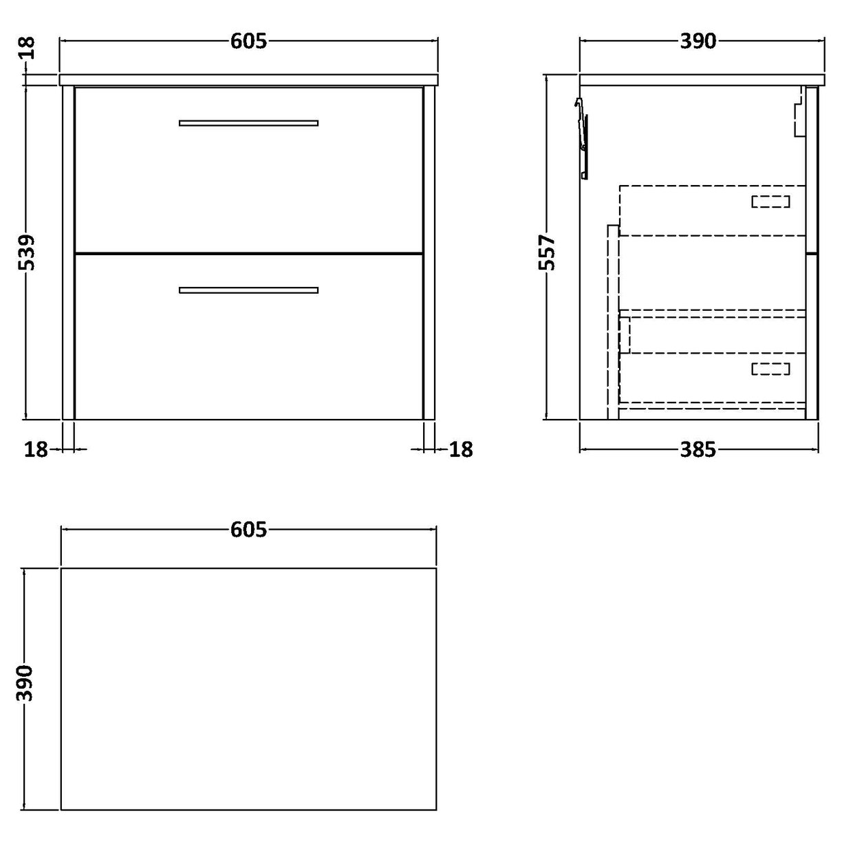 600 Wh 2-Drawer Vanity & Worktop - Indigo Blue