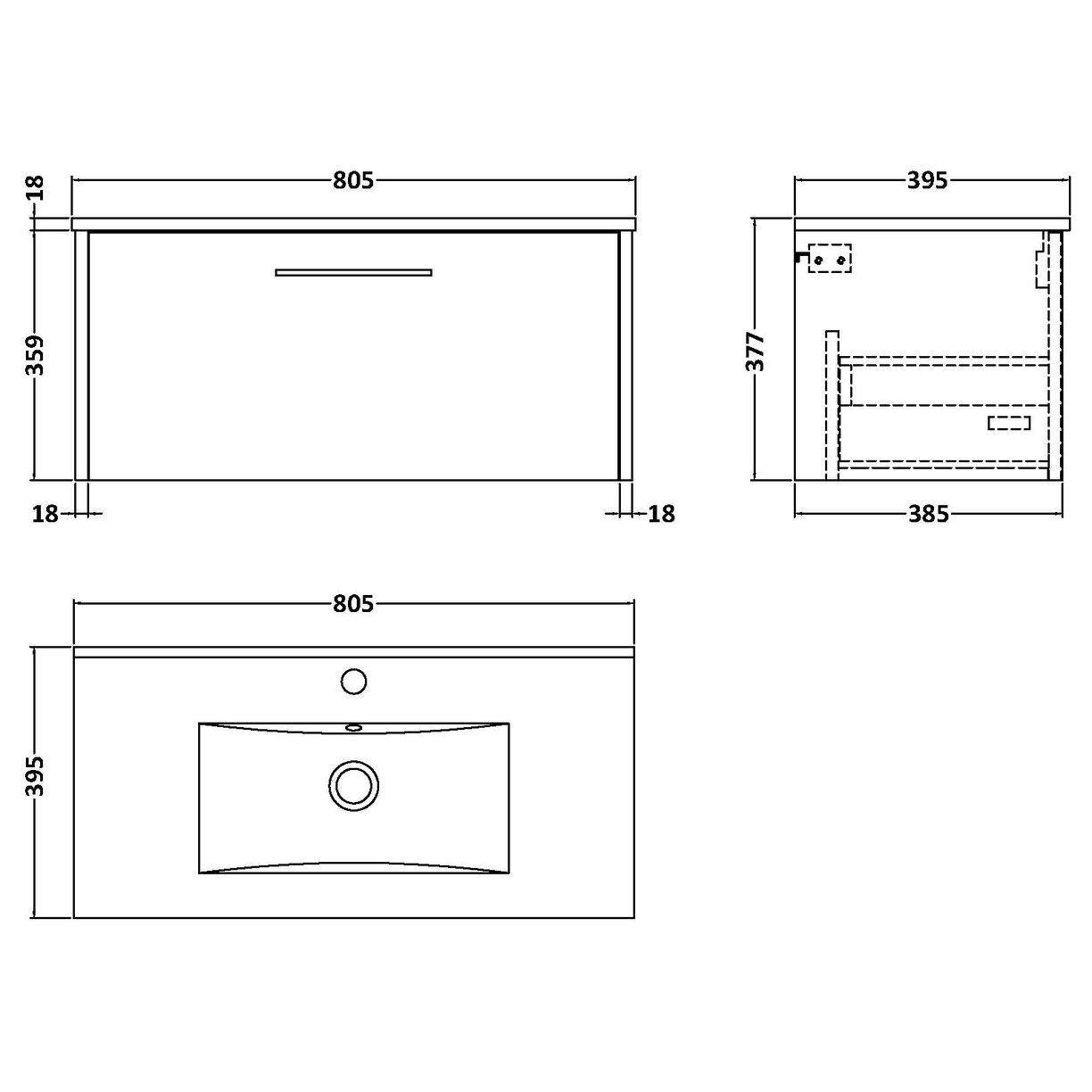 800 Wh Single Drawer Vanity & Basin 2 - Indigo Blue