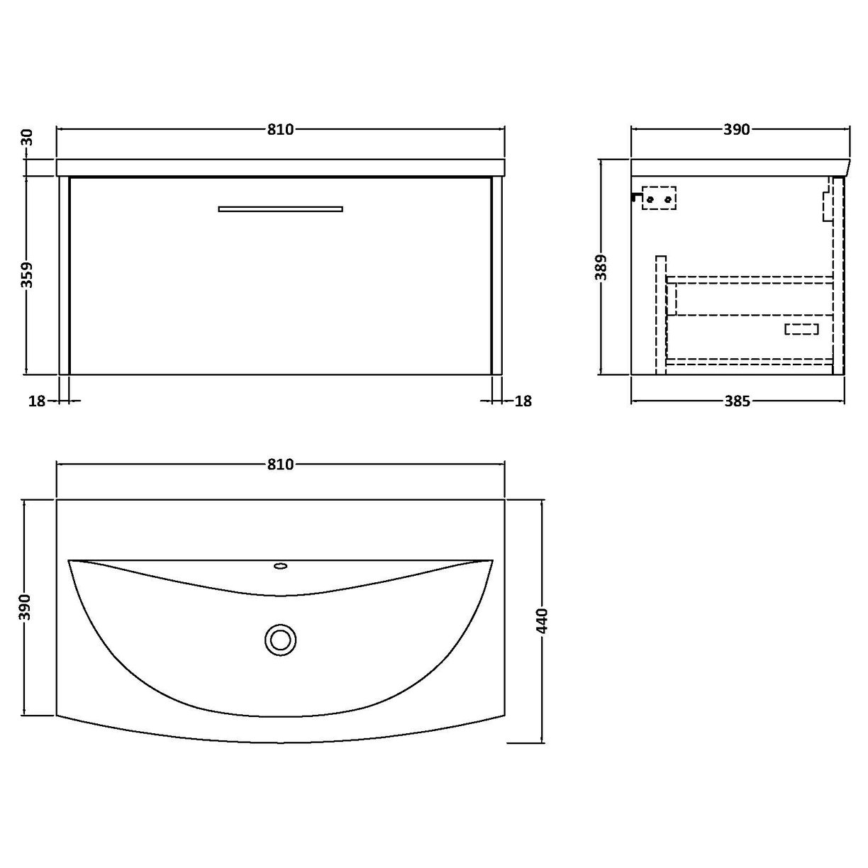800 Wh Single Drawer Vanity & Basin 4 - Indigo Blue