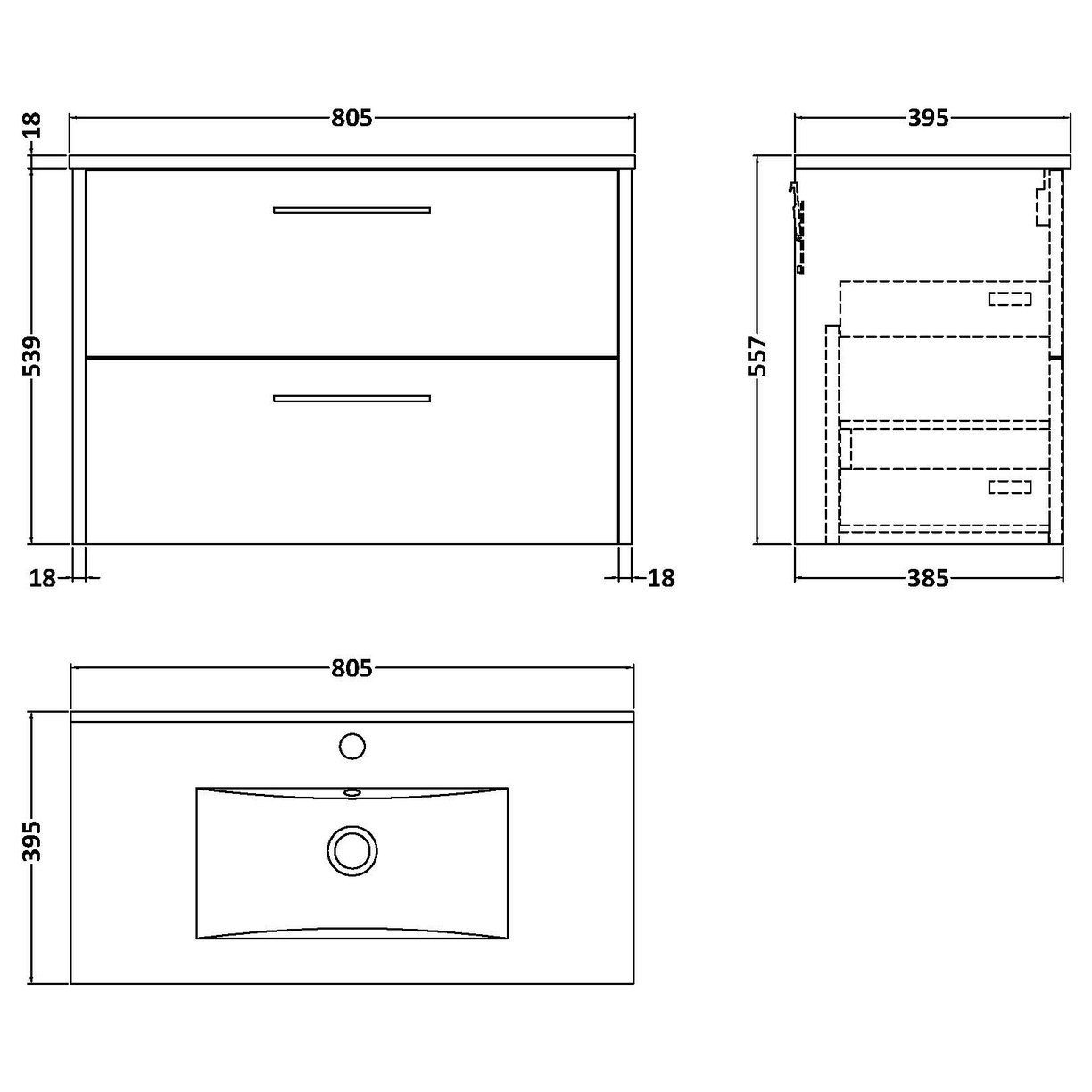 800 Wh 2-Drawer Vanity & Basin 2 - Indigo Blue
