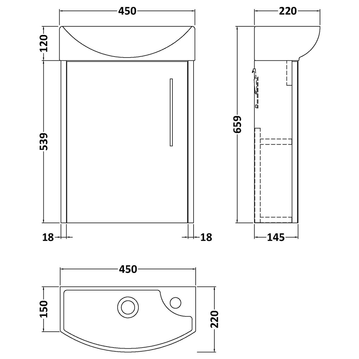 440 Wh 1-Door Unit & 1Th Basin Lh - Indigo Blue