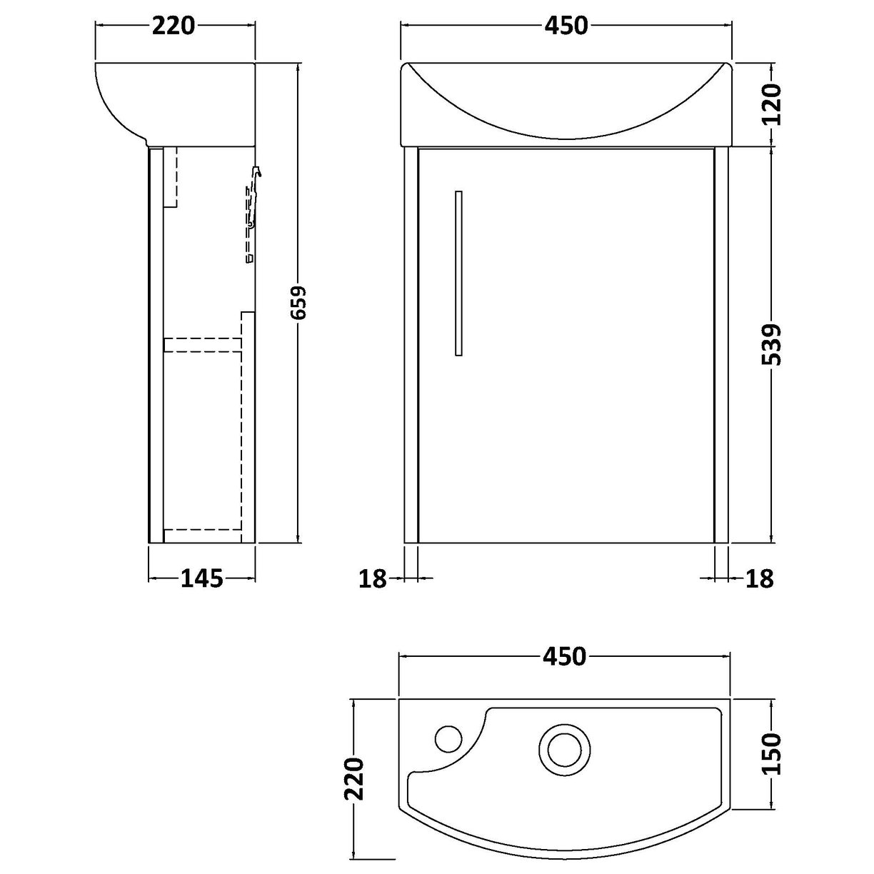 440 Wh 1-Door Unit & 1Th Basin Rh - Indigo Blue