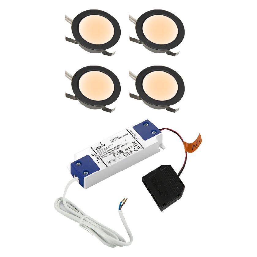 Sola IP65 Round 4 Light Spot Kit Matt Black Warm White & Driver