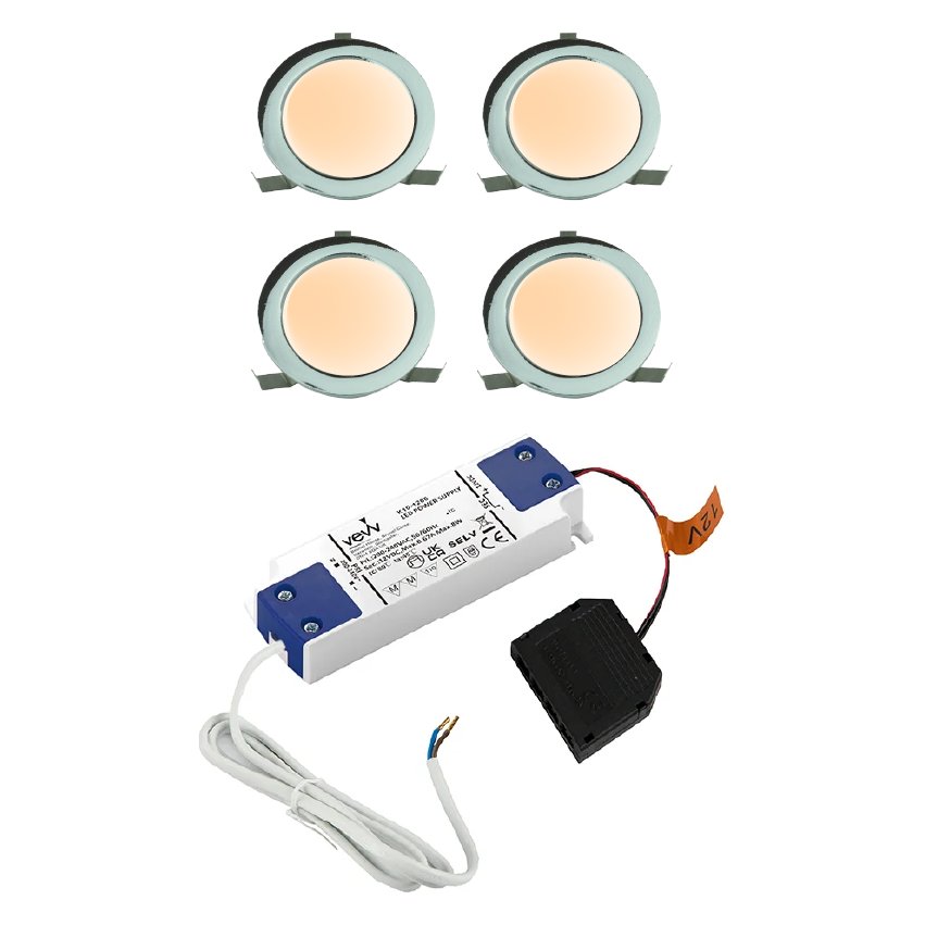 Sola IP65 Round 4 Light Spot Kit Polished Chrome Warm White & Driver