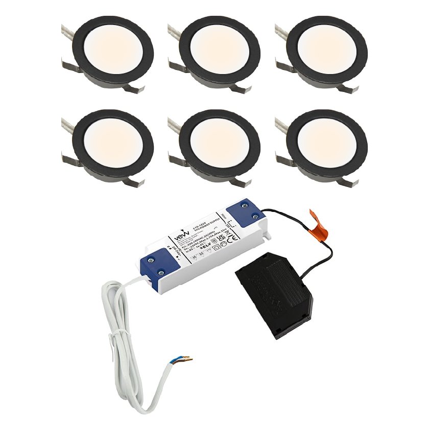 Sola IP65 Round 6 Light Spot Kit Matt Black Natural White & Driver