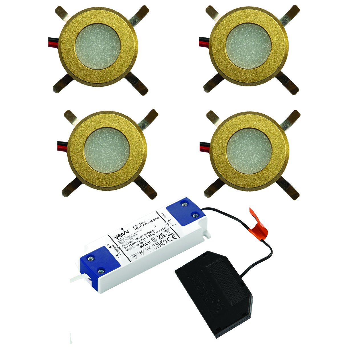 Flare 1W LED IP65 Round 4 Light Rec Spot Matt Gold Natural White & Driver