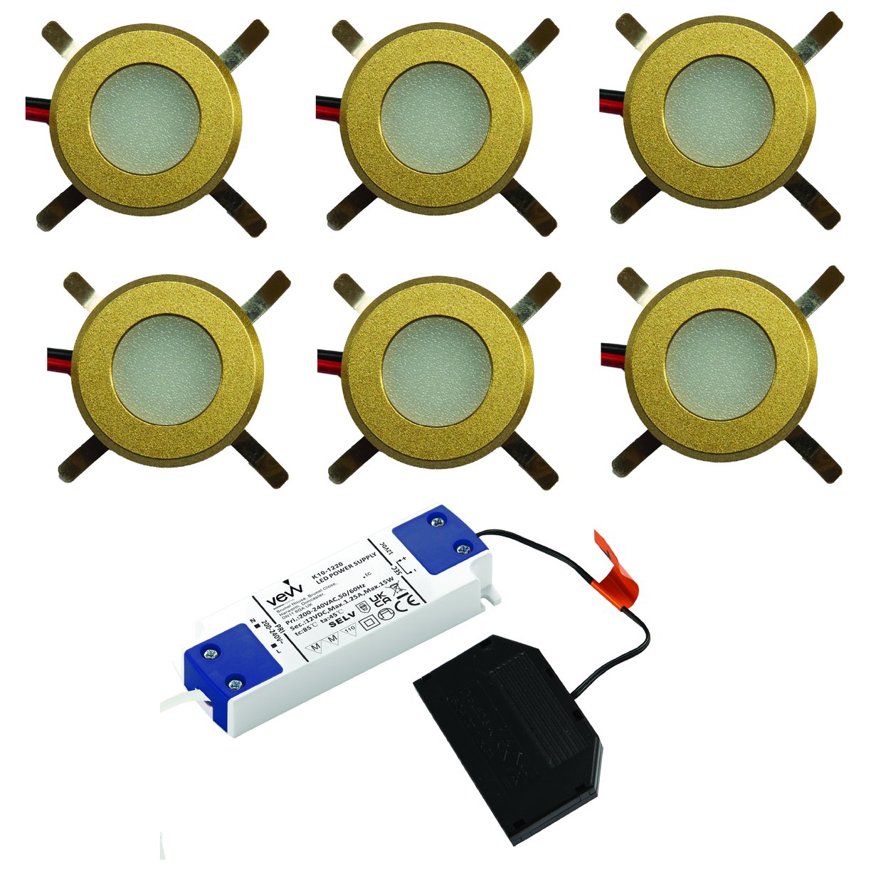 Flare 1W LED IP65 Round 6 Light Rec Spot Matt Gold Natural White & Driver