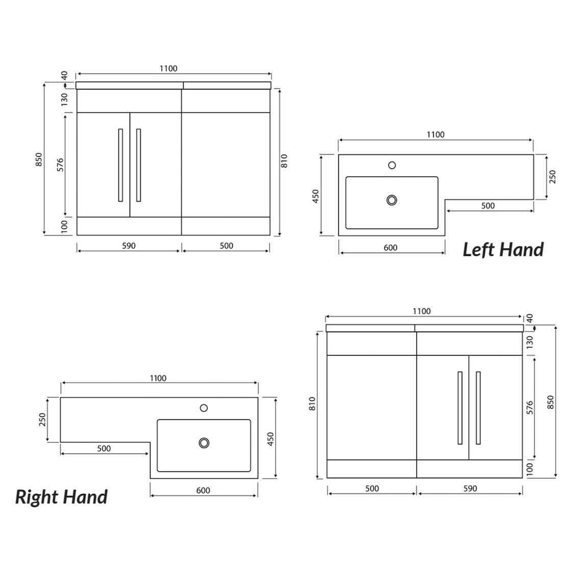 MOQ Empire Furniture L Shaped WC Unit 1100 Blue