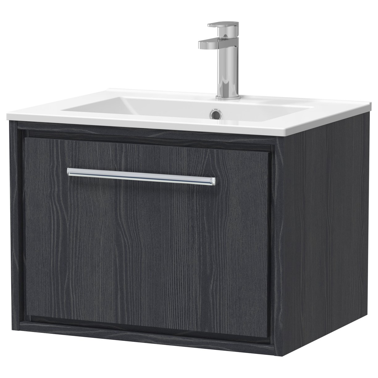 600 WH Single Drawer Unit & Basin 1TH - Graphite Grey Woodgrain