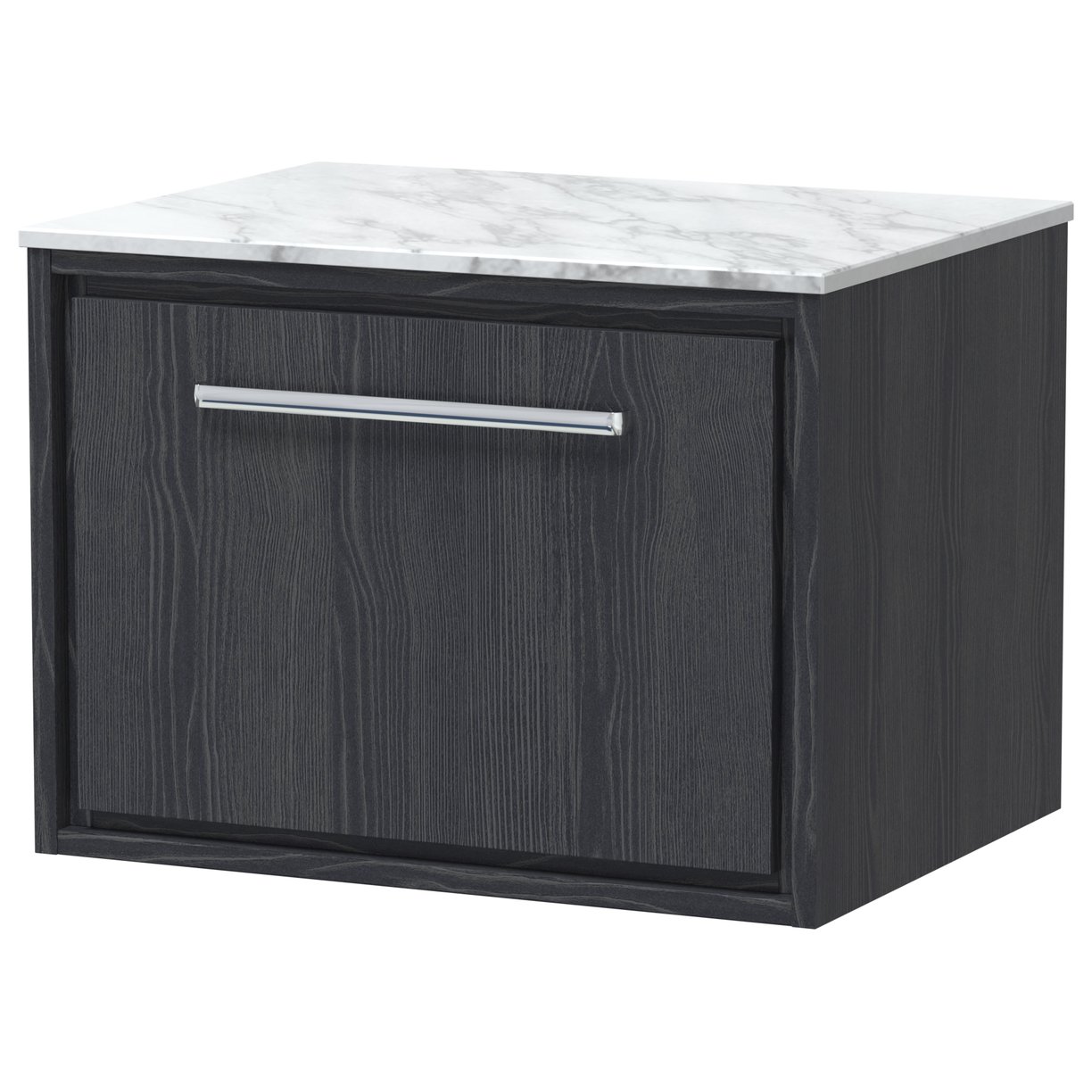 600 WH Single Drawer Unit & Marble Worktop - Graphite Grey Woodgrain