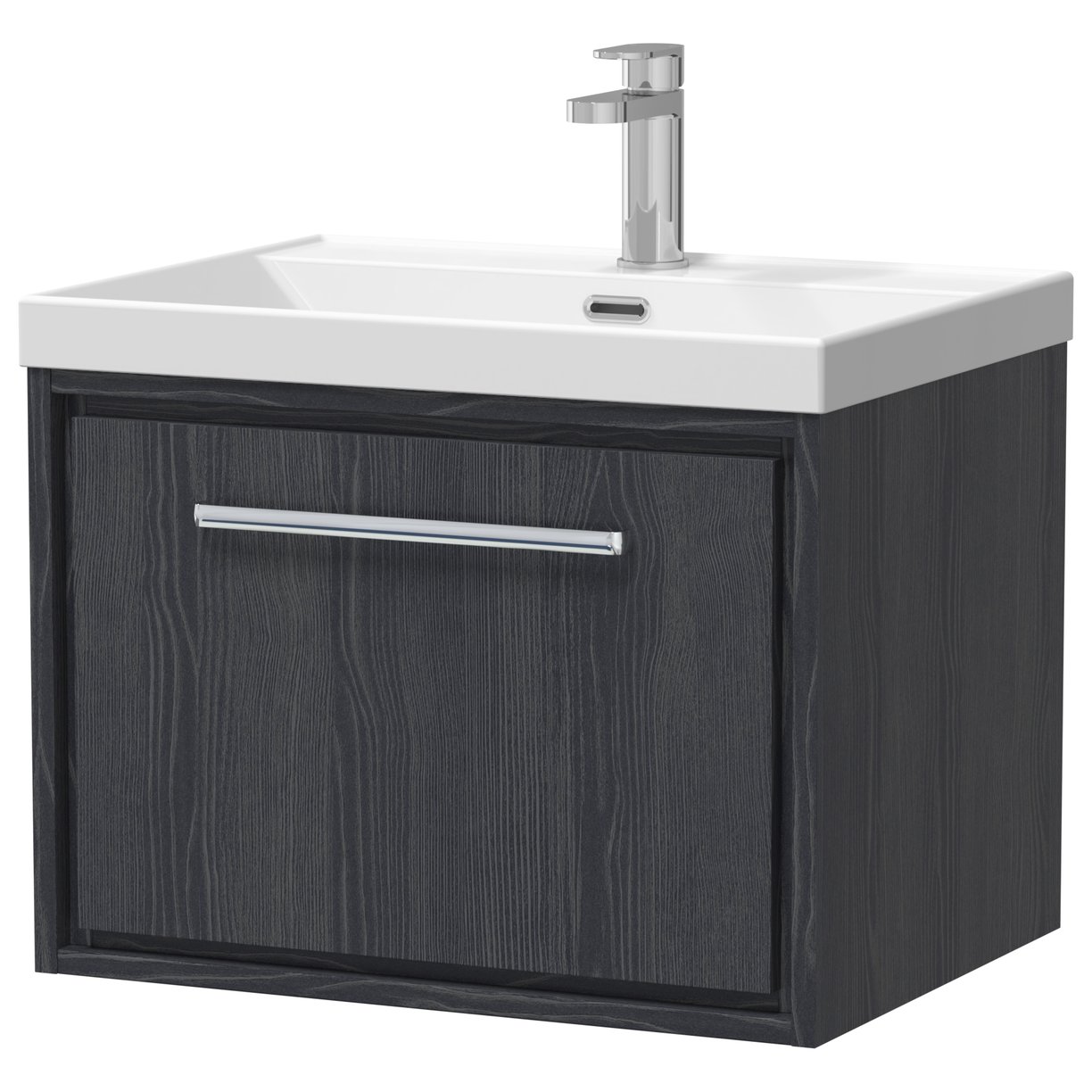 600 WH Single Drawer Unit & Basin 1TH - Graphite Grey Woodgrain