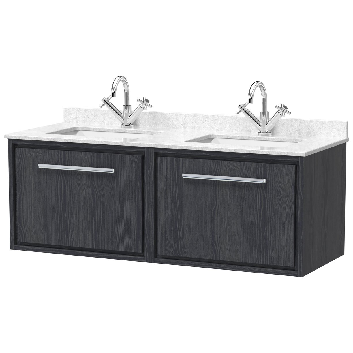 1200 WH Single Drawer Unit & Marble Worktop w Basin - Graphite Grey Woodgrain