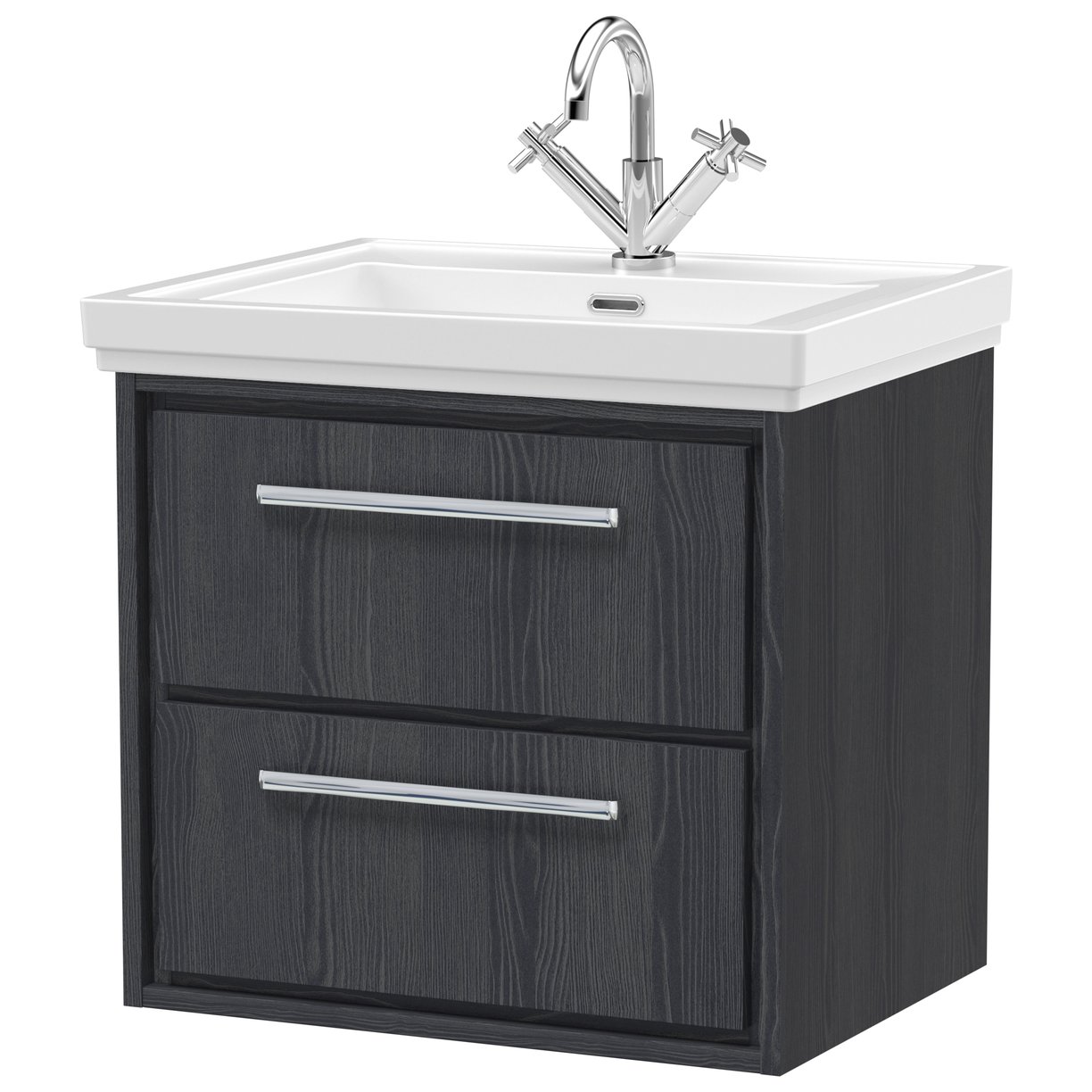 600 WH 2-Drawer Unit & Basin 1TH - Graphite Grey Woodgrain