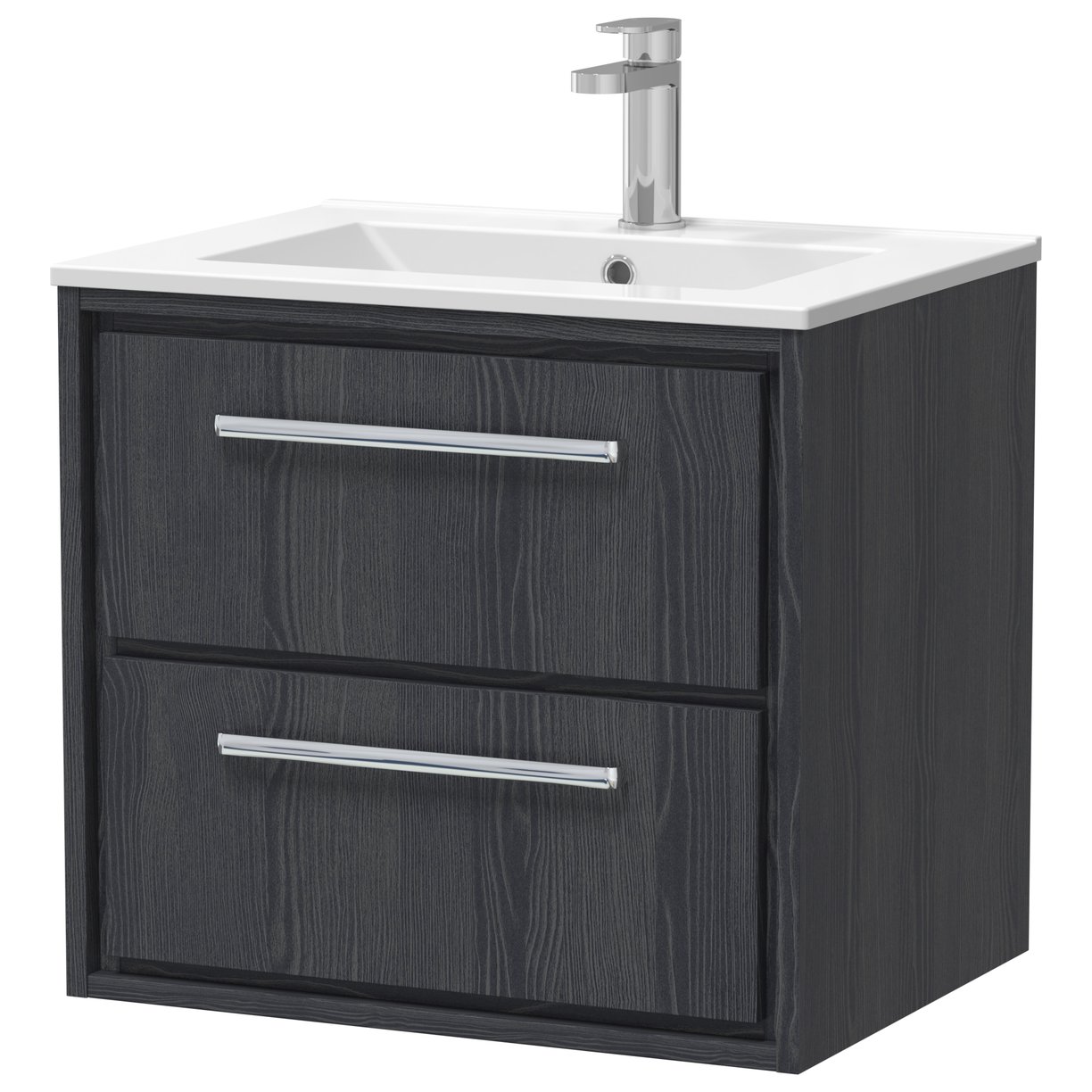 600 WH 2-Drawer Unit & Basin 1TH - Graphite Grey Woodgrain