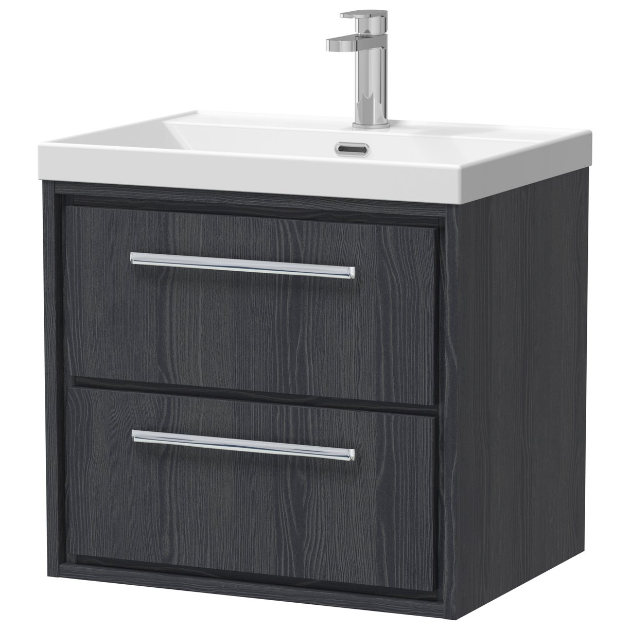 600 WH 2-Drawer Unit & Basin 1TH - Graphite Grey Woodgrain