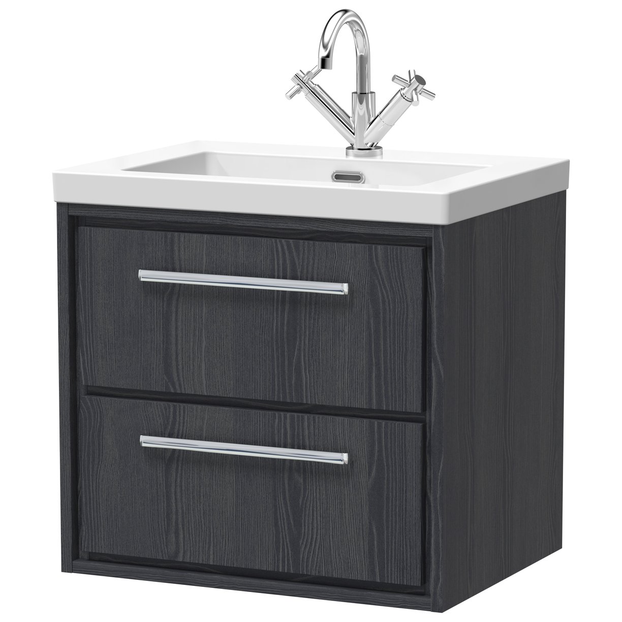 600 WH 2-Drawer Unit & Basin 1TH - Graphite Grey Woodgrain
