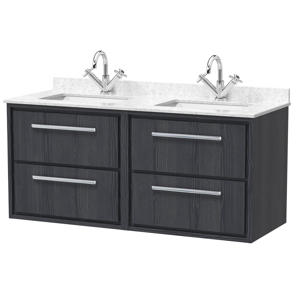 1200 WH 4-Drawer Unit & Marble Worktop w Basin - Graphite Grey Woodgrain