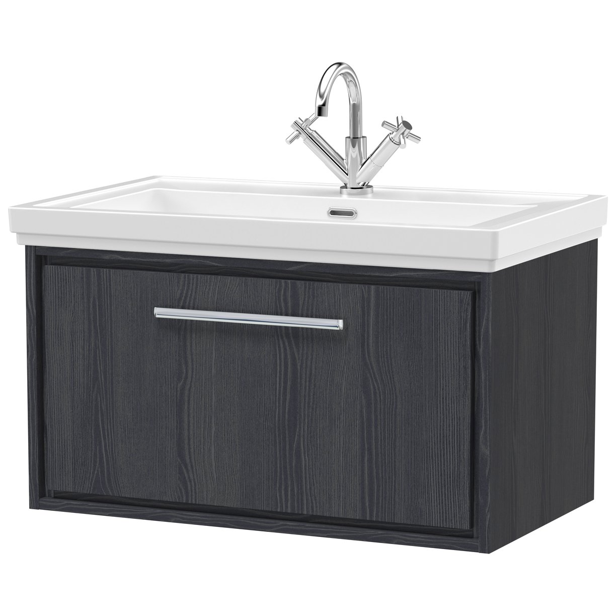 800 WH Single Drawer Unit & Basin 1TH - Graphite Grey Woodgrain