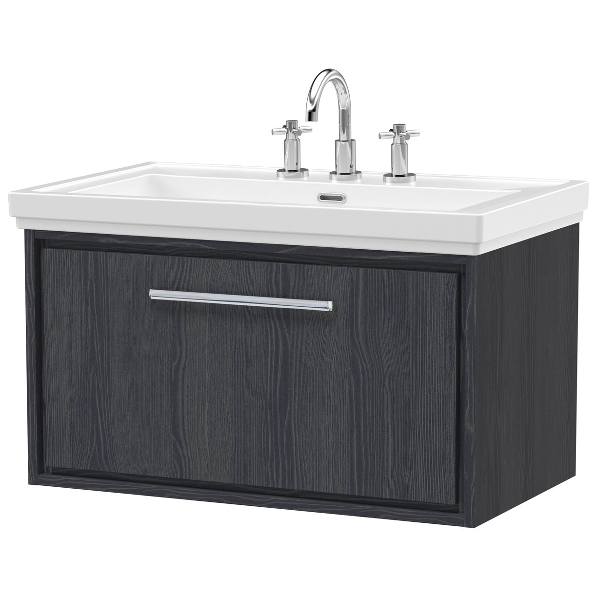 800 WH Single Drawer Unit & Basin 3TH - Graphite Grey Woodgrain