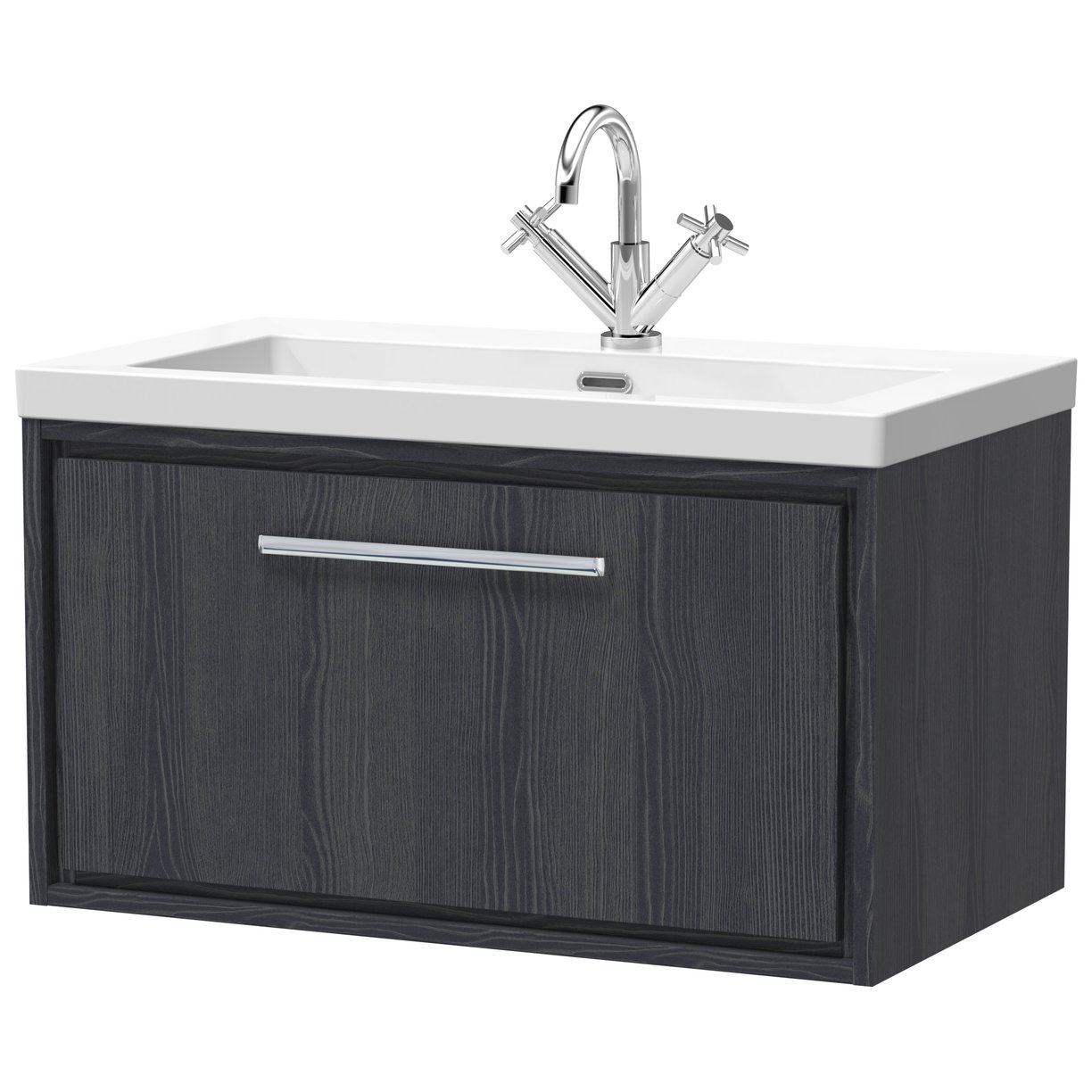 800 WH Single Drawer Unit & Basin 1TH - Graphite Grey Woodgrain