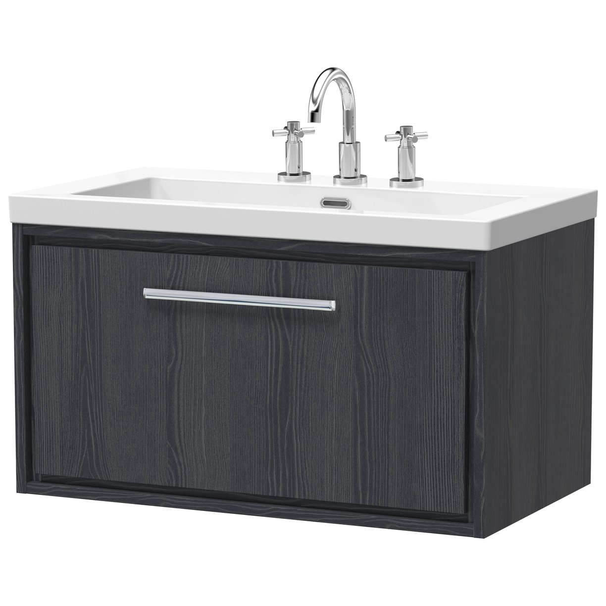 800 WH Single Drawer Unit & Basin 3TH - Graphite Grey Woodgrain