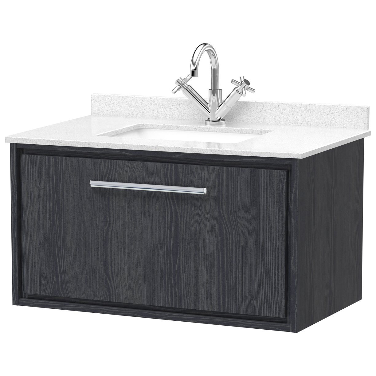 800 WH Single Drawer Unit & Marble Worktop w Basin - Graphite Grey Woodgrain