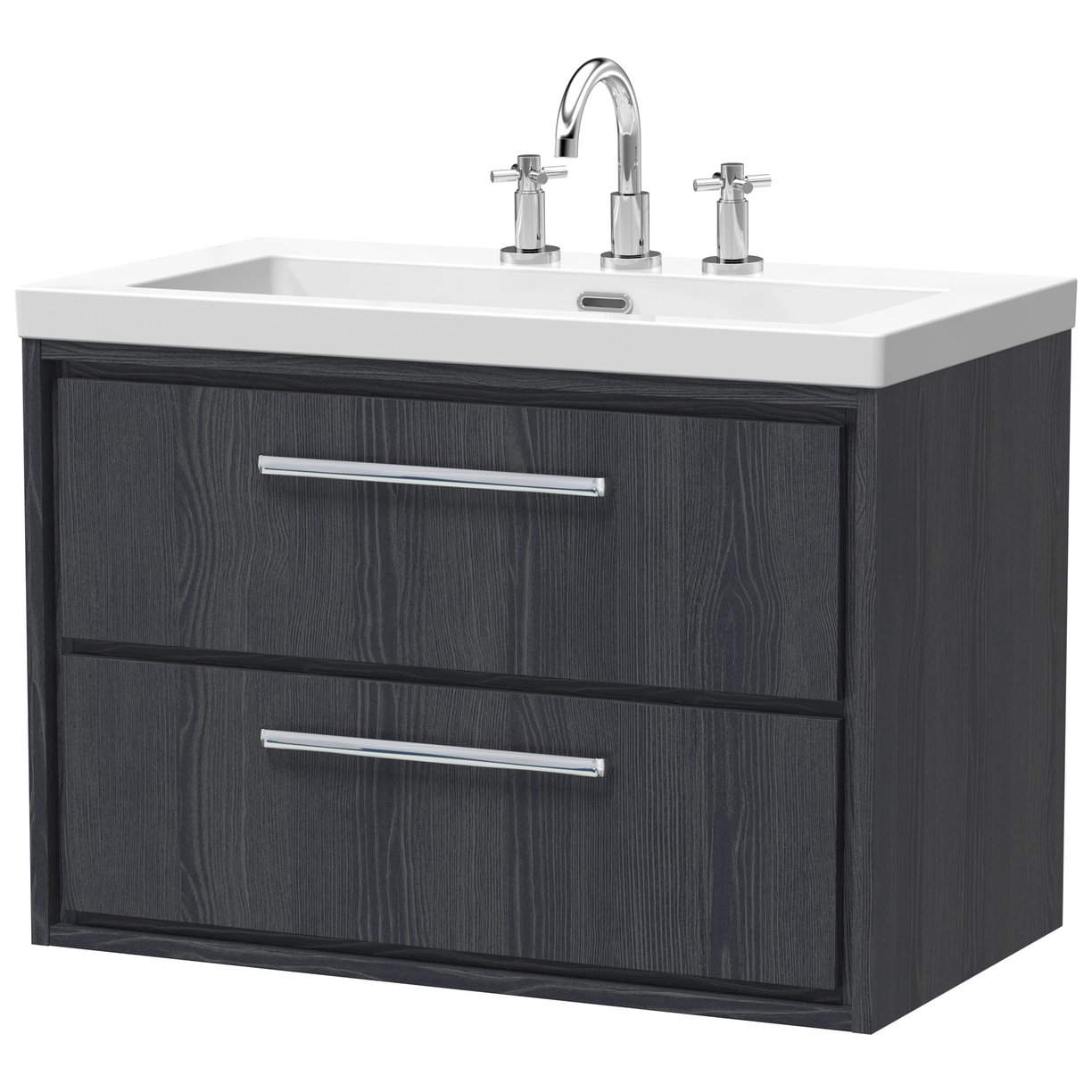 800 WH 2-Drawer Unit & Basin 3TH - Graphite Grey Woodgrain