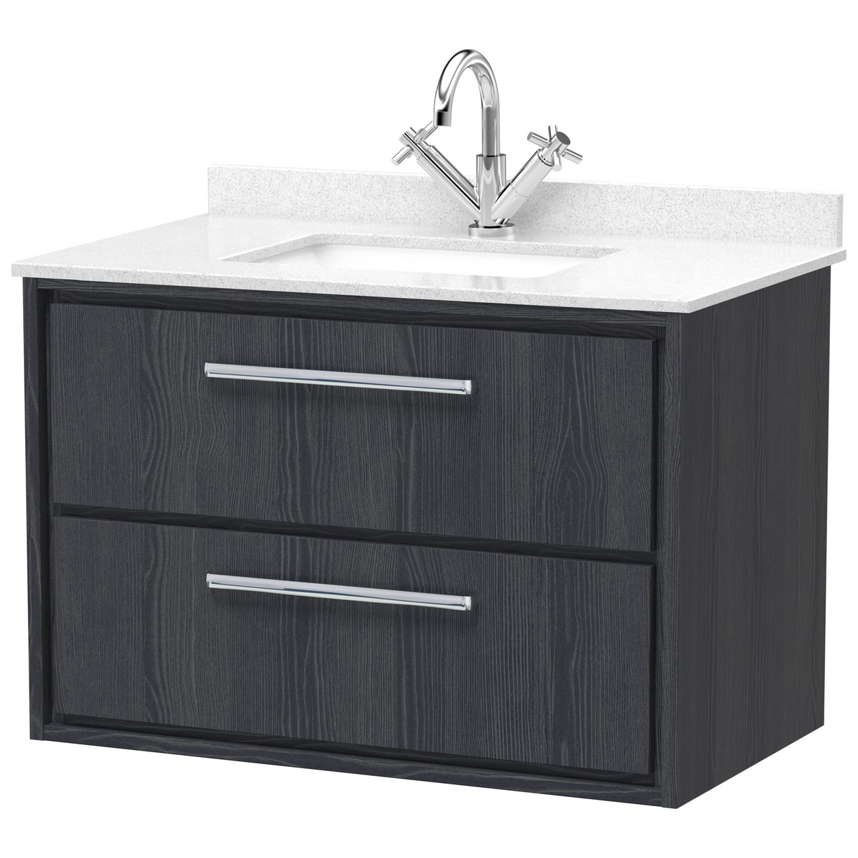 800 WH 2-Drawer Unit & Marble Worktop w Basin - Graphite Grey Woodgrain