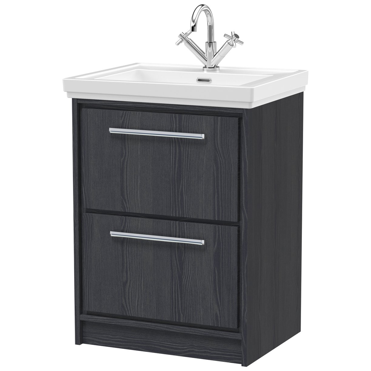 600 FS 2-Drawer Unit & Basin 1TH - Graphite Grey Woodgrain