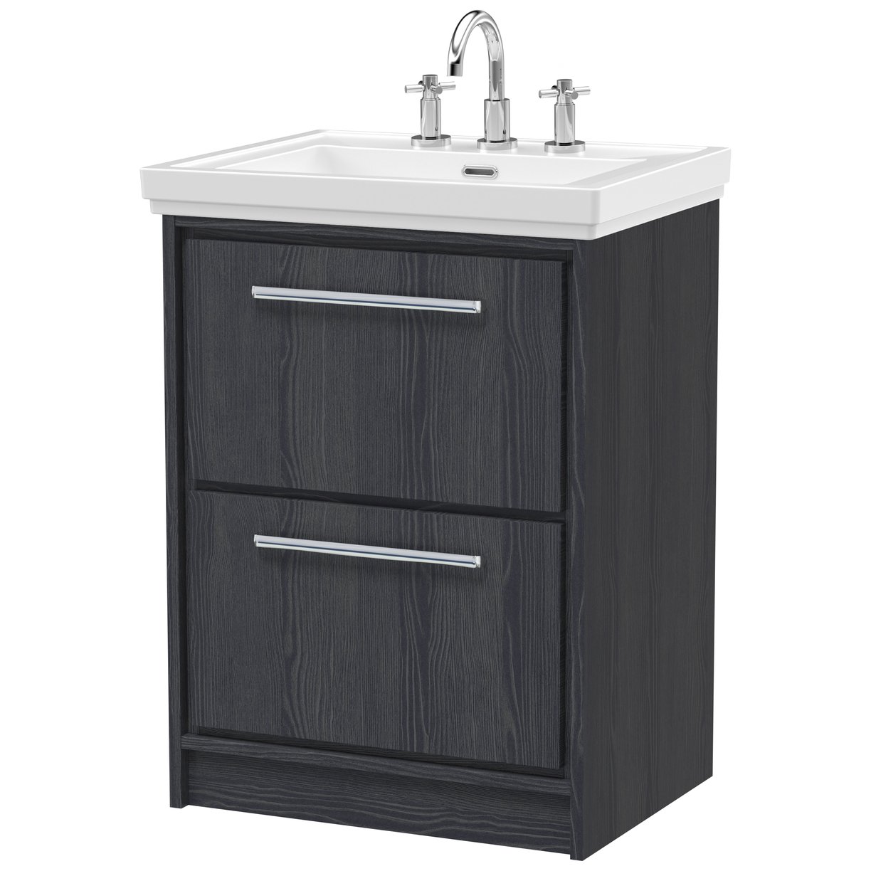 600 FS 2-Drawer Unit & Basin 3TH - Graphite Grey Woodgrain