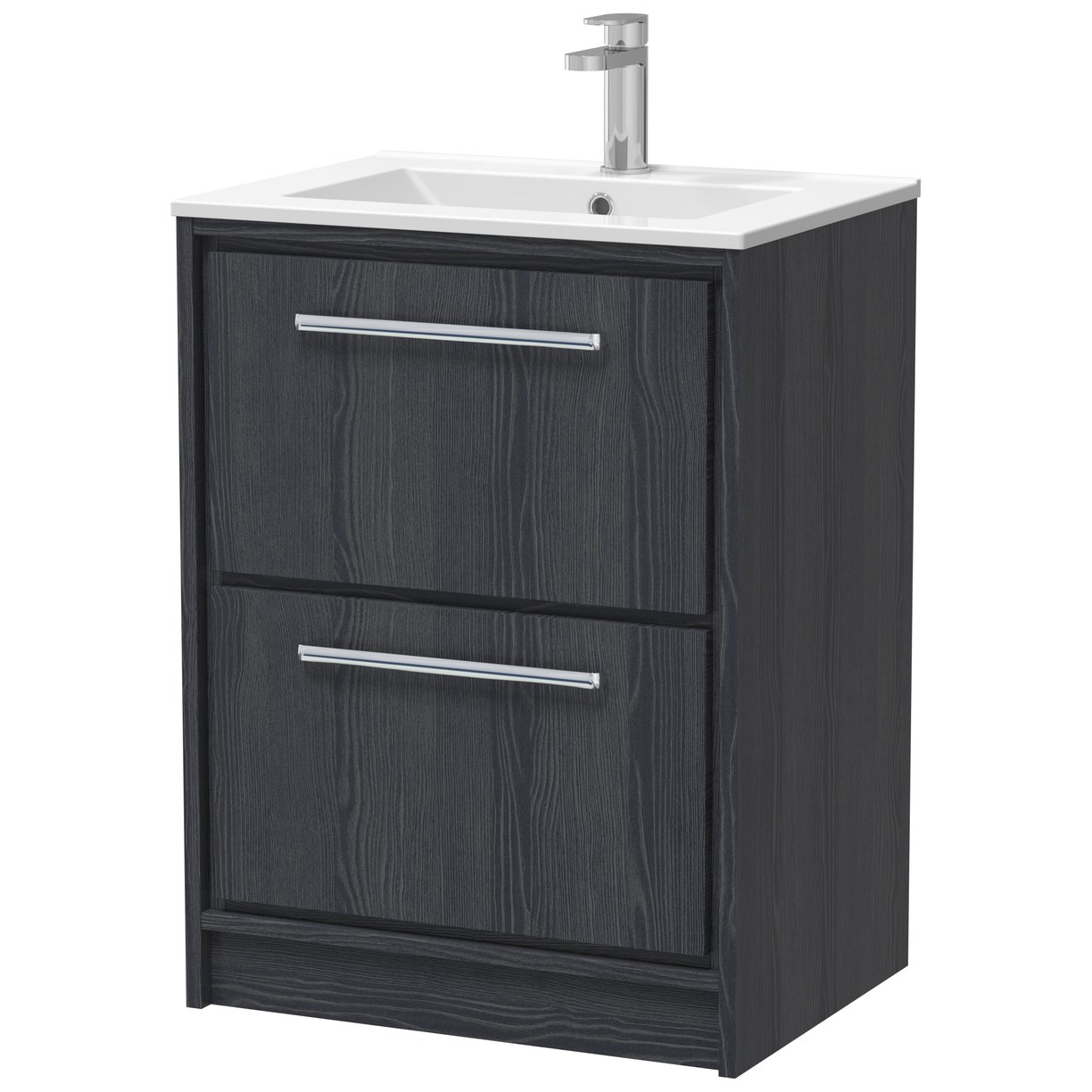 600 FS 2-Drawer Unit & Basin 1TH - Graphite Grey Woodgrain