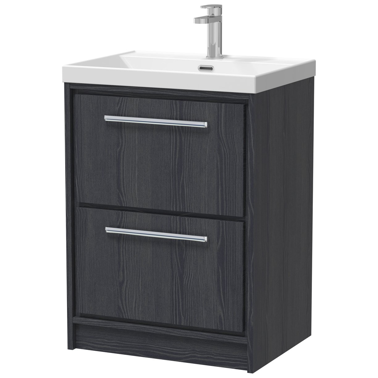 600 FS 2-Drawer Unit & Basin 1TH - Graphite Grey Woodgrain