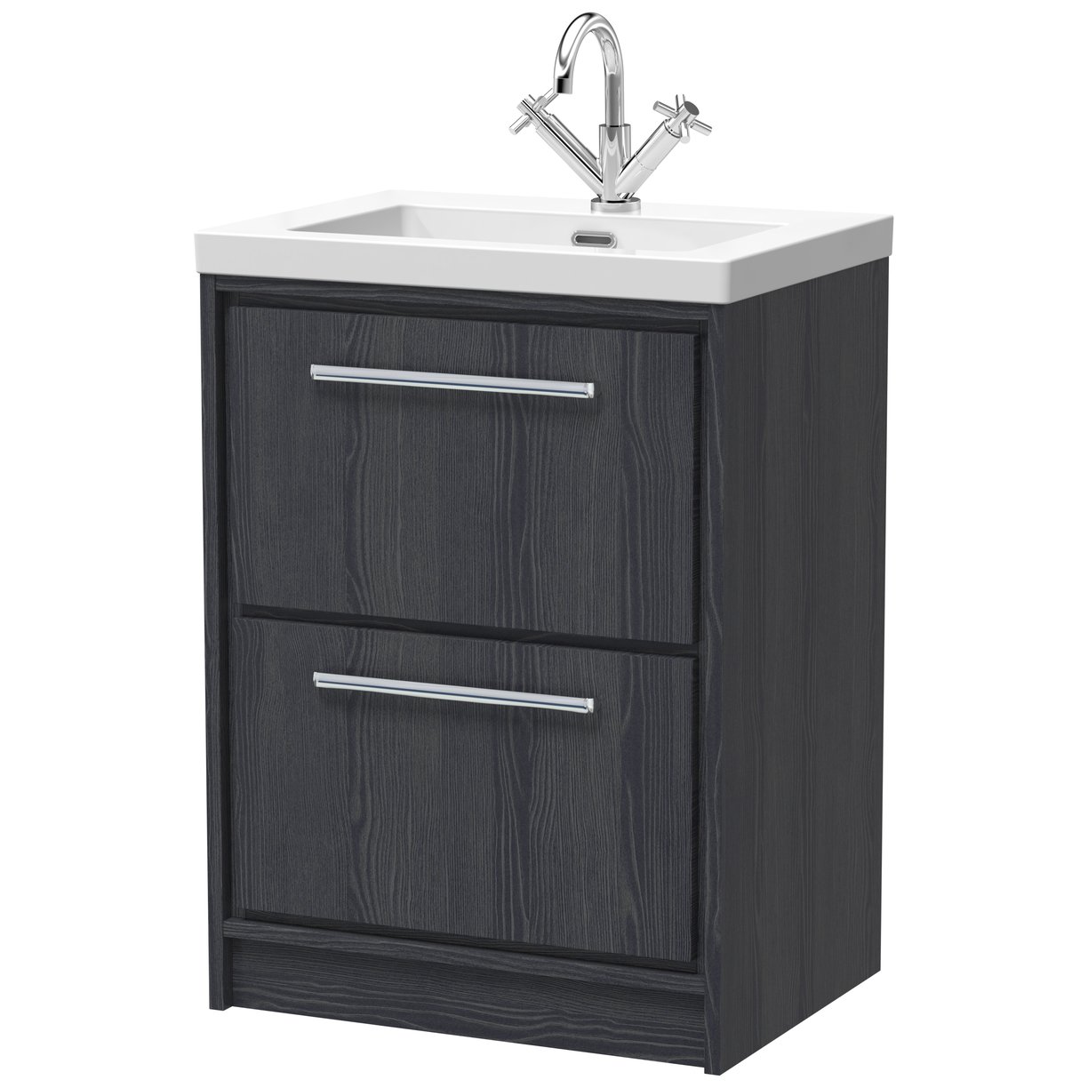 600 FS 2-Drawer Unit & Basin 1TH - Graphite Grey Woodgrain