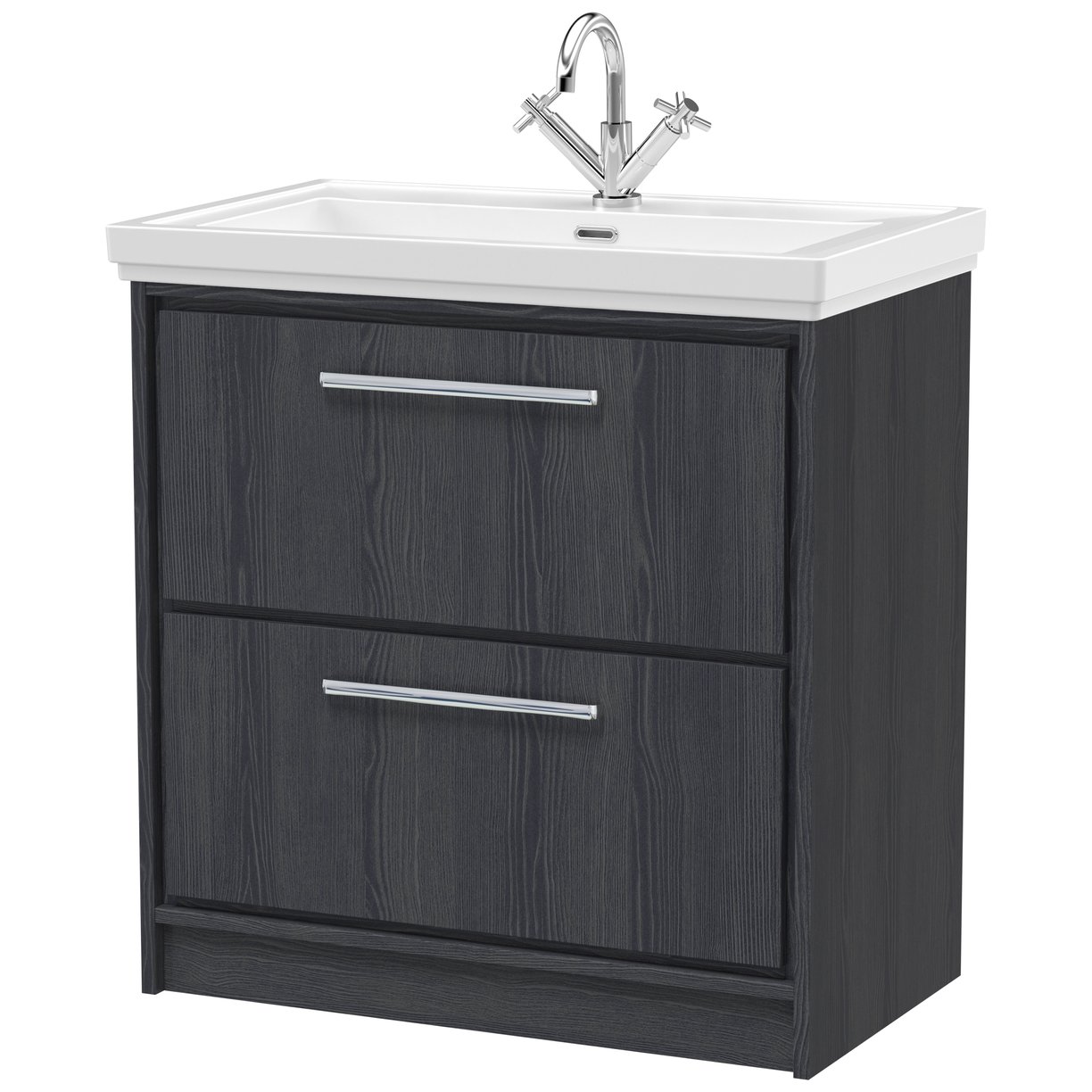 800 FS 2-Drawer Unit & Basin 1TH - Graphite Grey Woodgrain