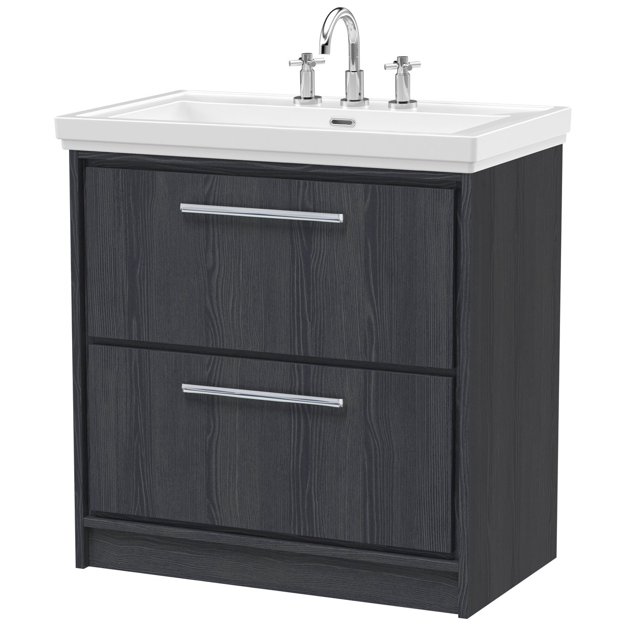 800 FS 2-Drawer Unit & Basin 3TH - Graphite Grey Woodgrain