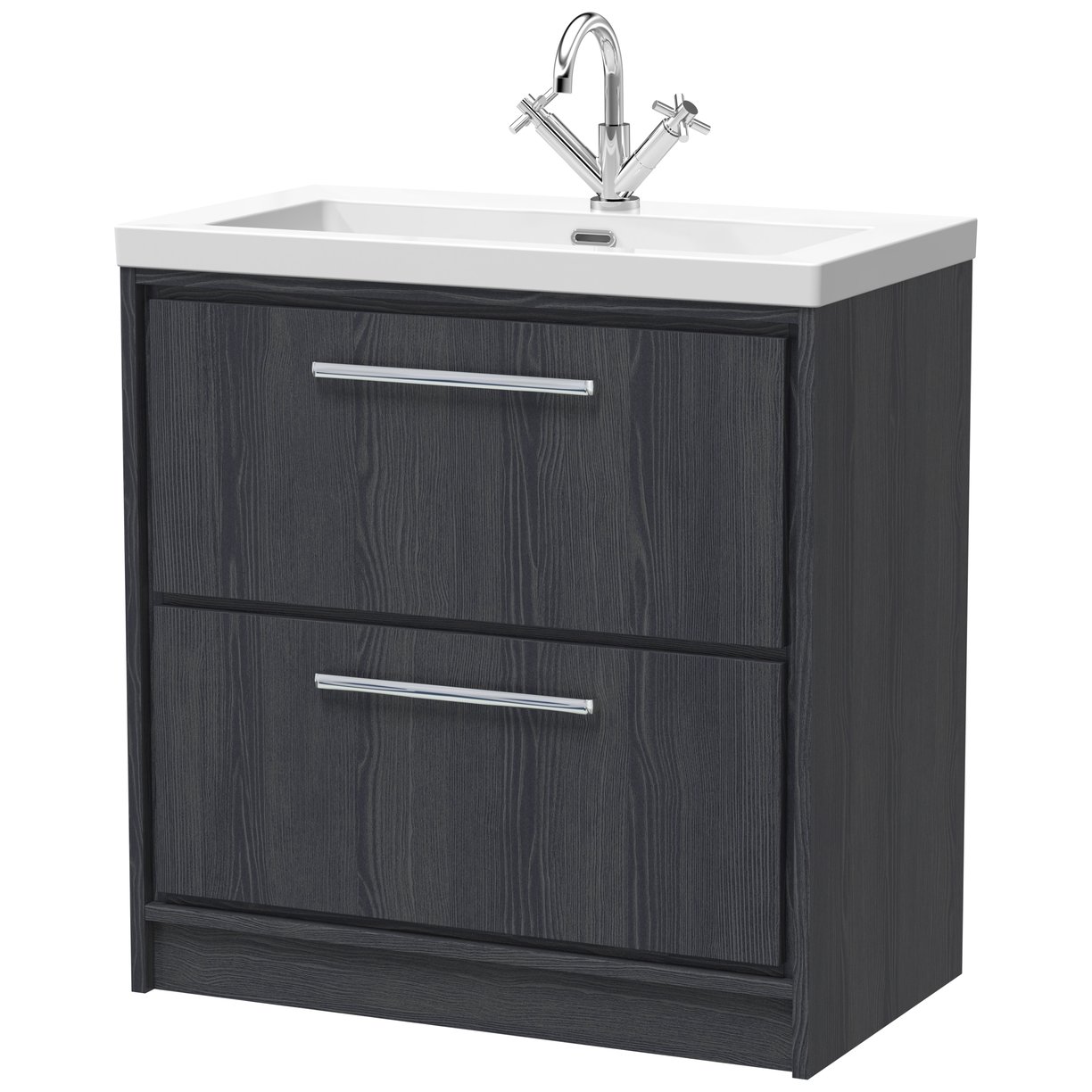800 FS 2-Drawer Unit & Basin 1TH - Graphite Grey Woodgrain