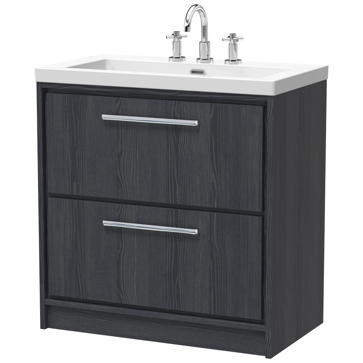 800 FS 2-Drawer Unit & Basin 3TH - Graphite Grey Woodgrain