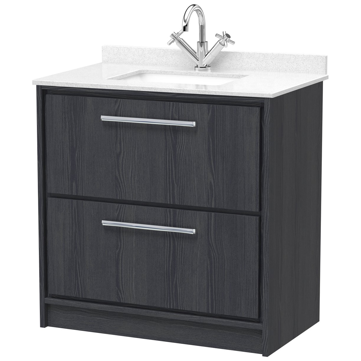 800 FS 2-Drawer Unit & Marble Worktop w Basin - Graphite Grey Woodgrain