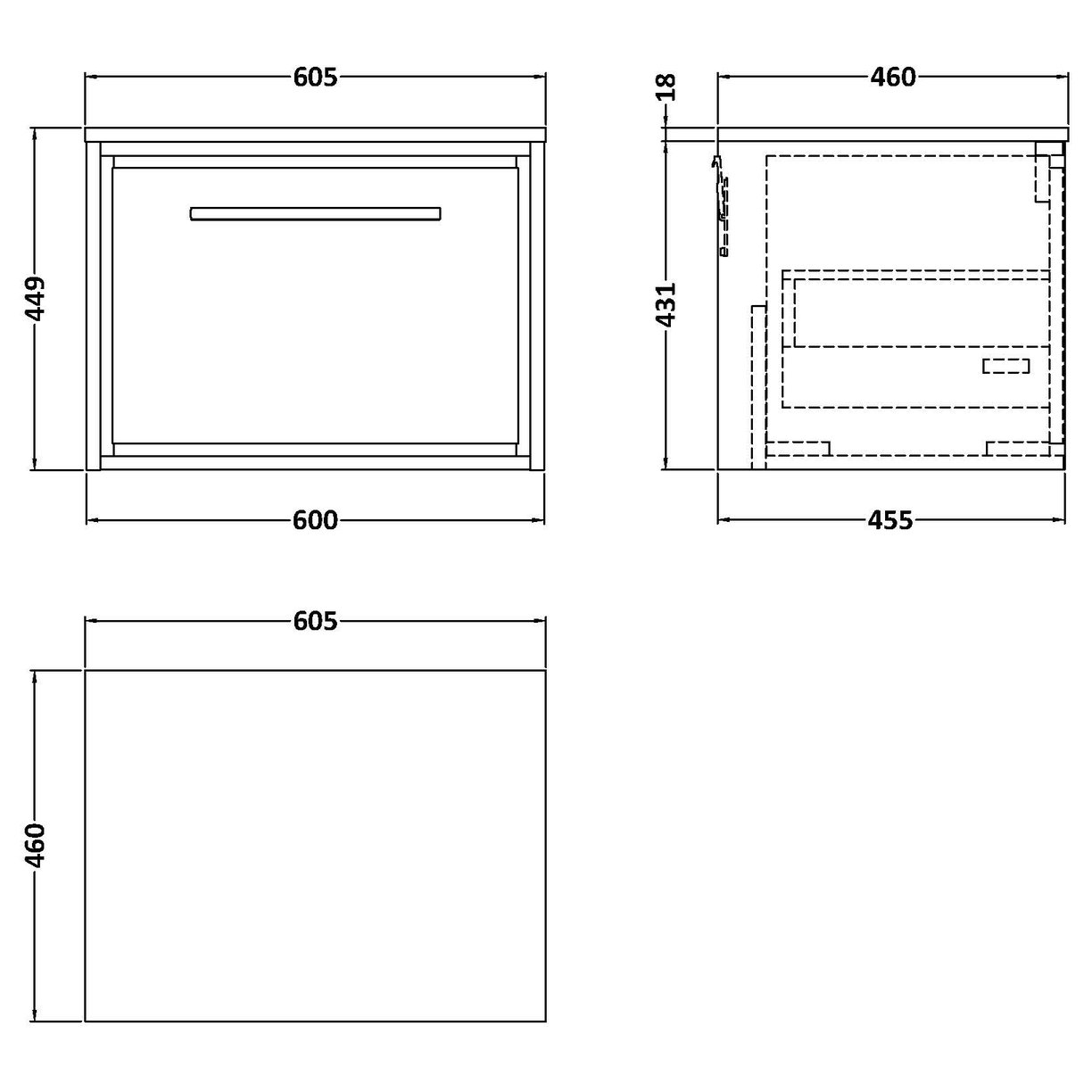 600 WH 1-Drawer Unit & Worktop - Coastal Grey