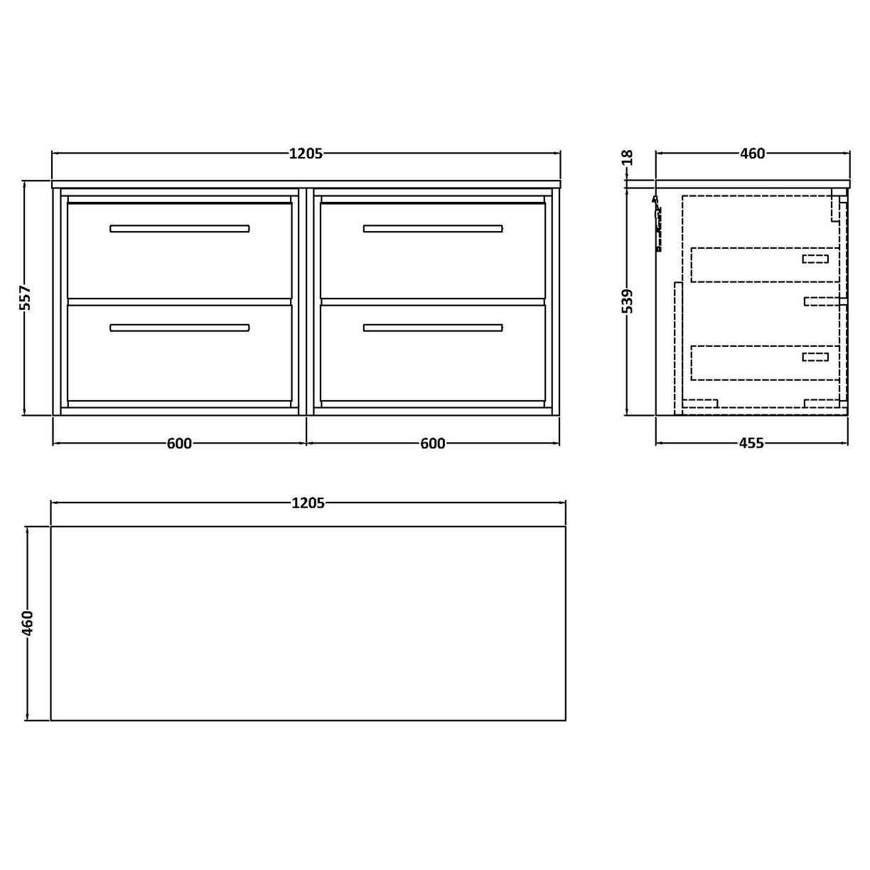 1200 WH 4-Drawer Unit & Worktop - Coastal Grey