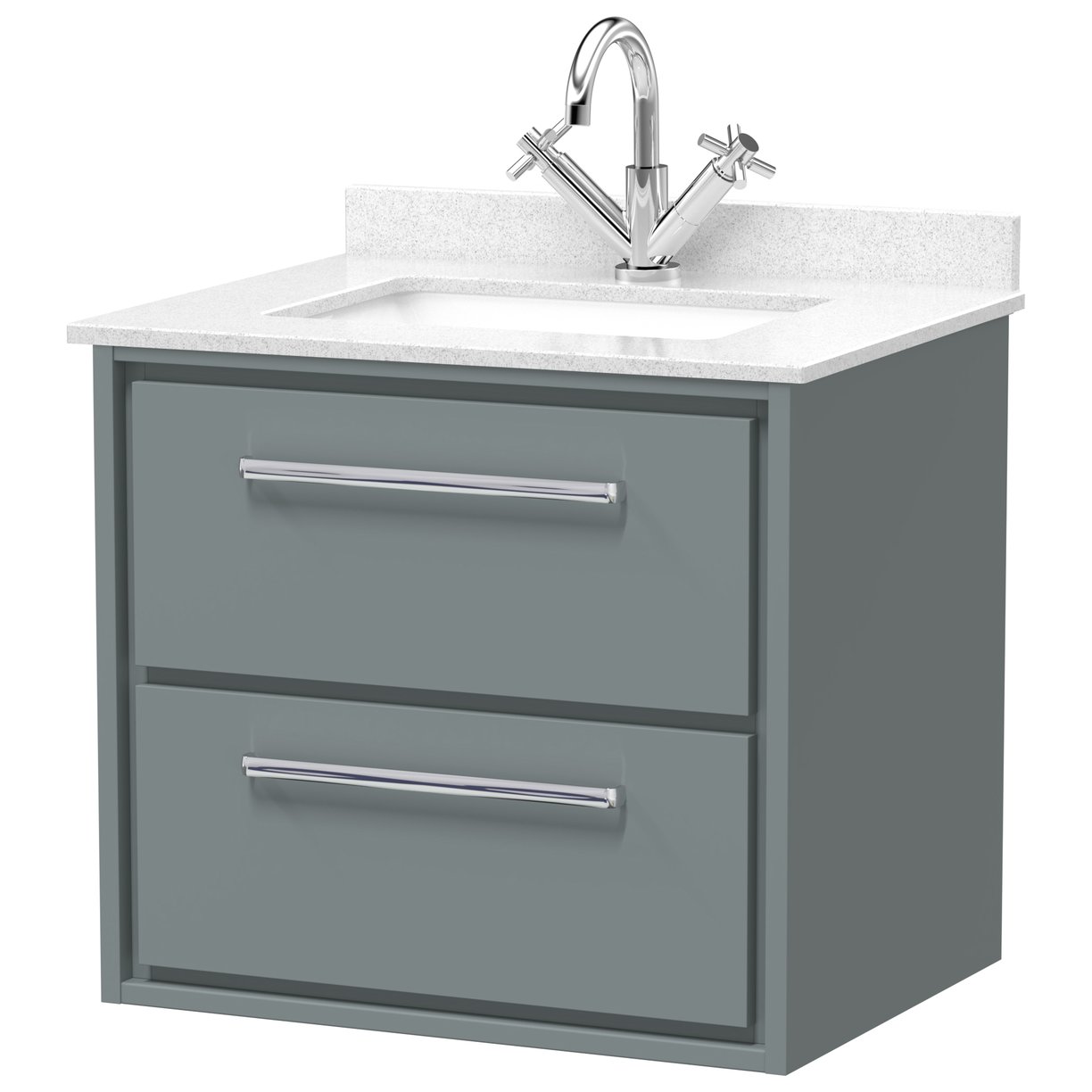 600 WH 2-Drawer Unit & Marble Basin 1TH - Coastal Grey