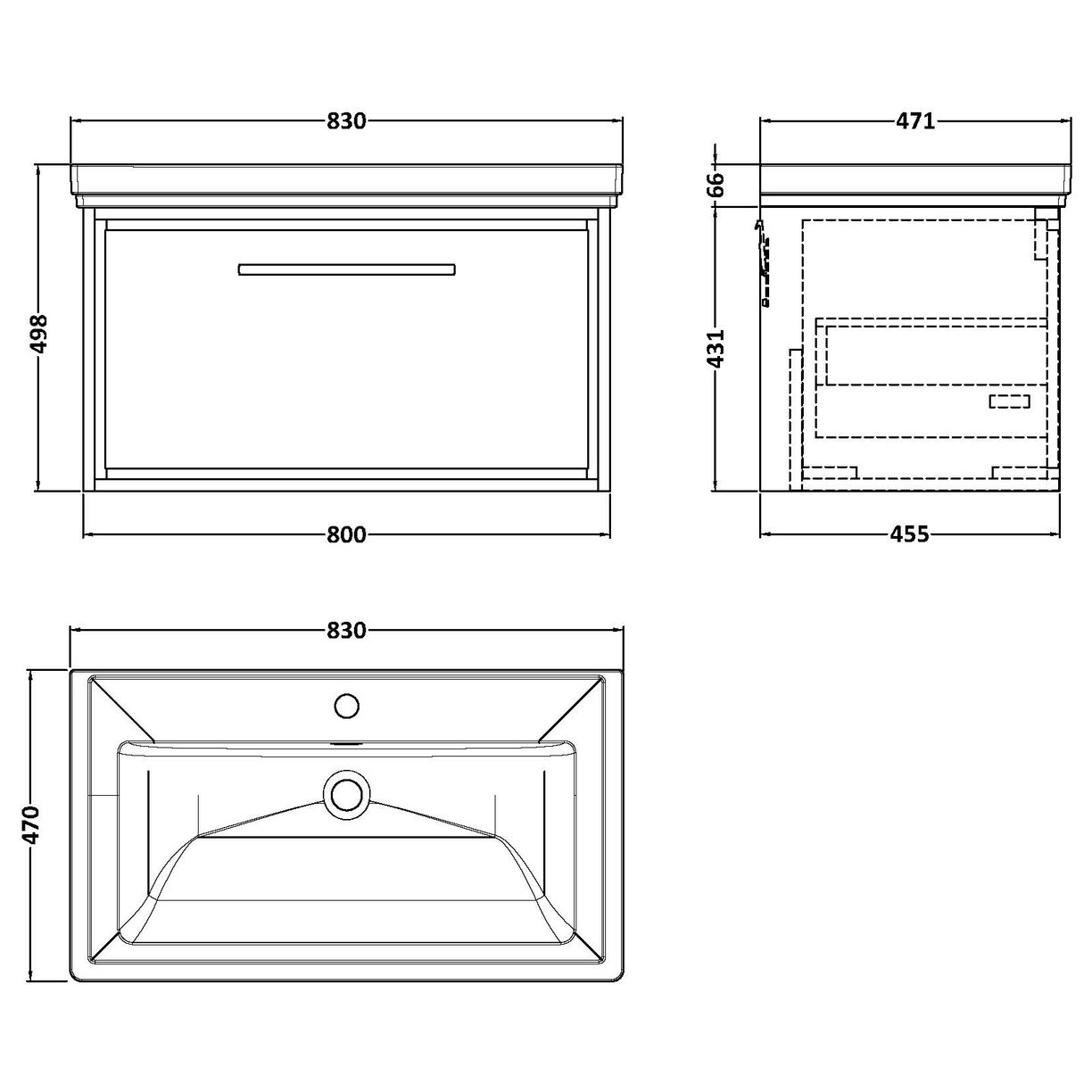 800 WH 1-Drawer Unit Classique Basin 1TH - Coastal Grey