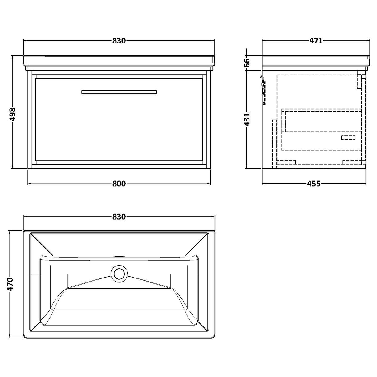 800 WH 1-Drawer Unit Classique Basin 0TH - Coastal Grey