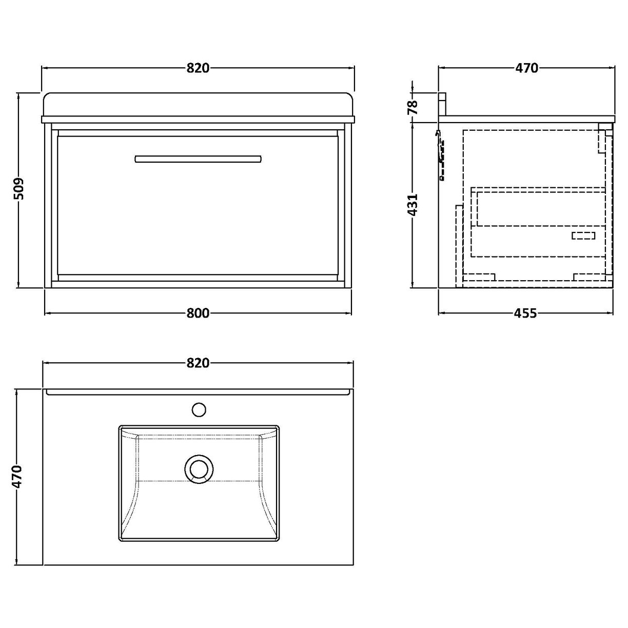 800 WH 1-Drawer Unit & Marble Basin 1TH - Coastal Grey