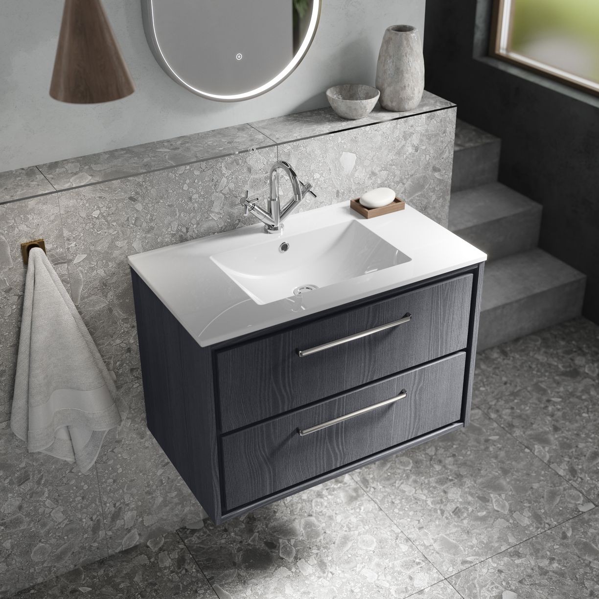 800 WH 2-Drwr Unit Minimalist Basin 1TH - Coastal Grey