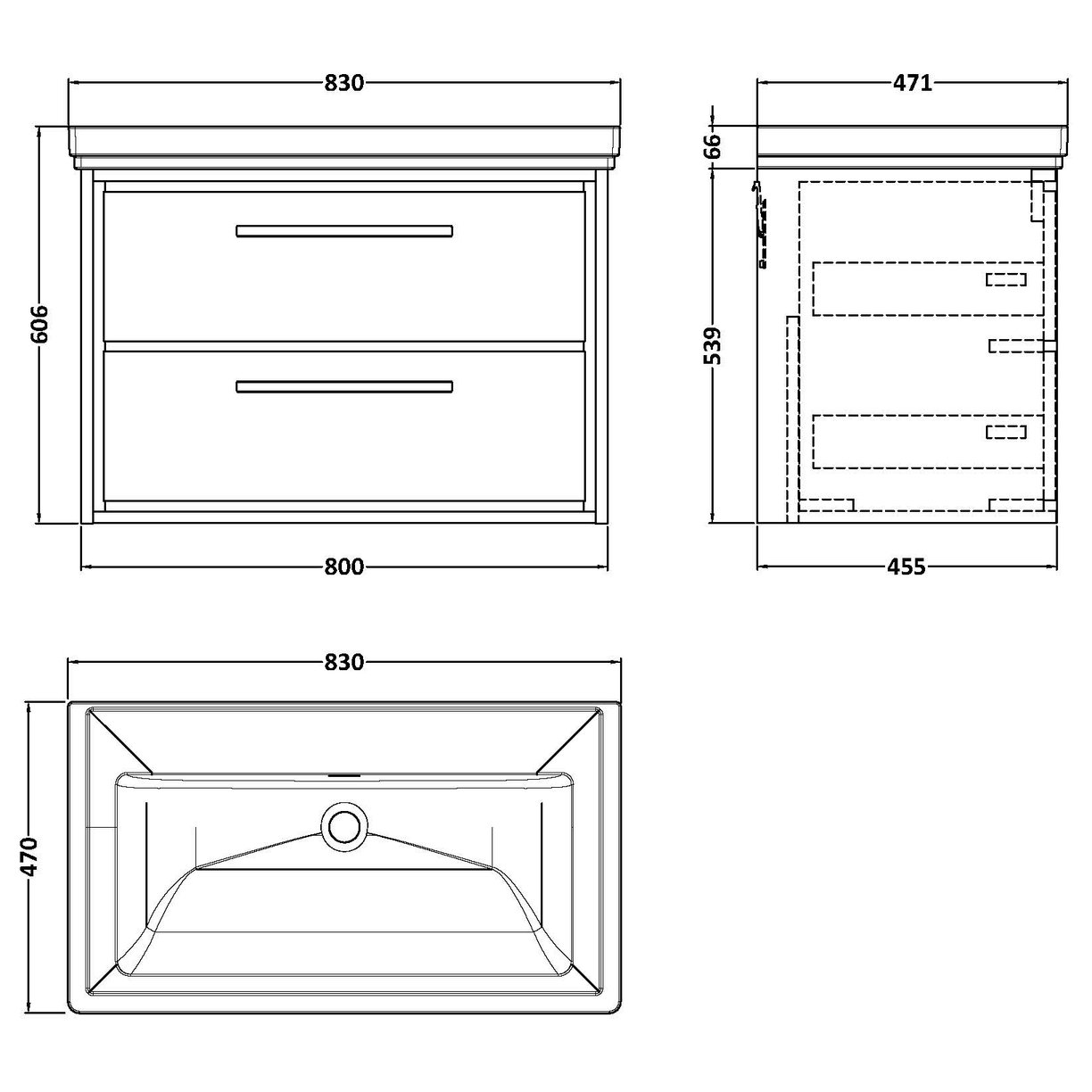 800 WH 2-Drawer Unit Classique Basin 0TH - Coastal Grey