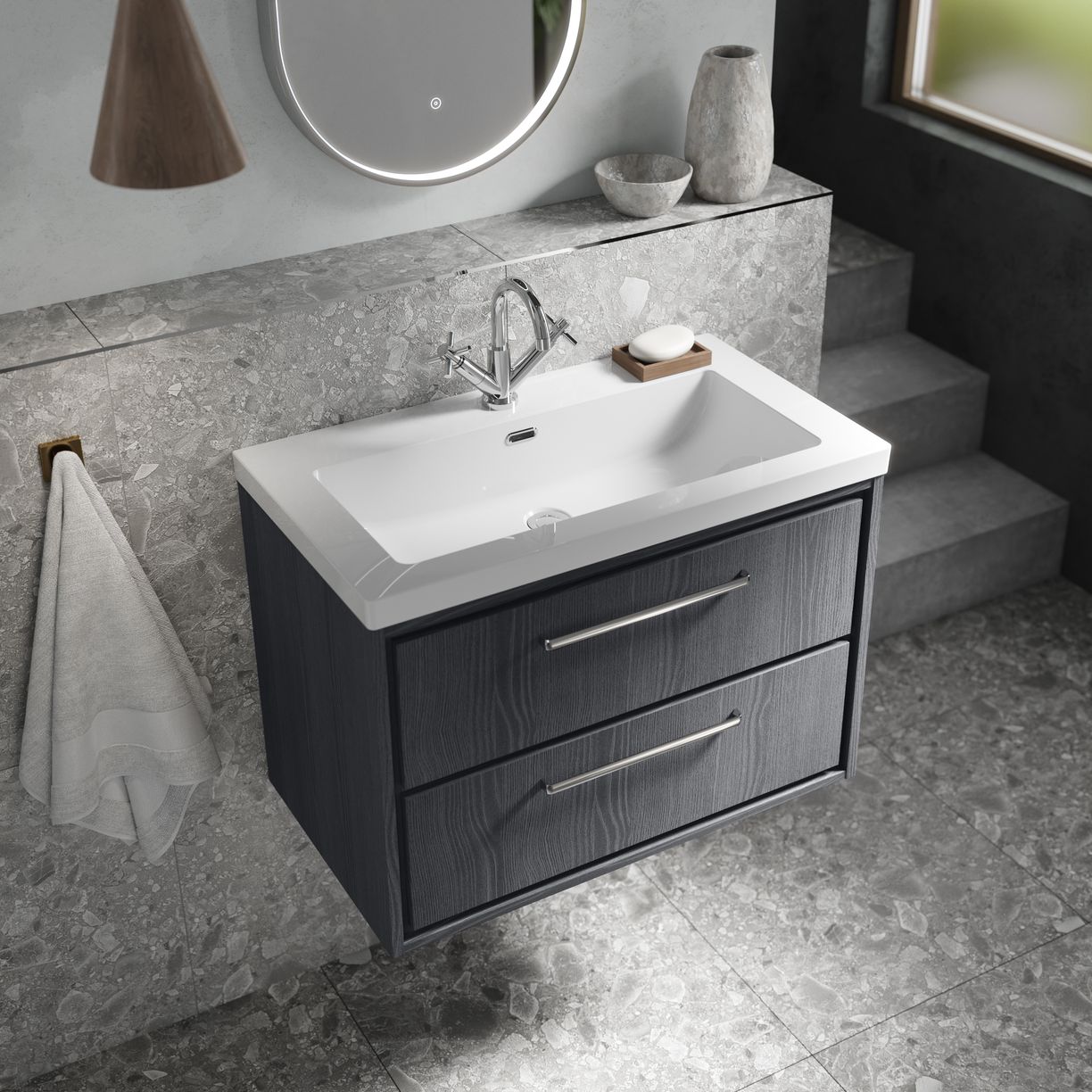 800 WH 2-Drawer Unit Contemp Basin 1TH - Coastal Grey